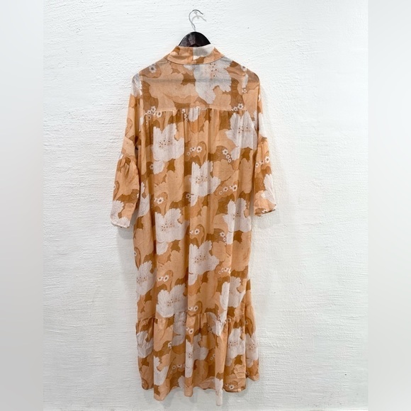 Smythe Floral Trumpet Sleeve Cotton Midi Dress Terracotta - Picture 5 of 5